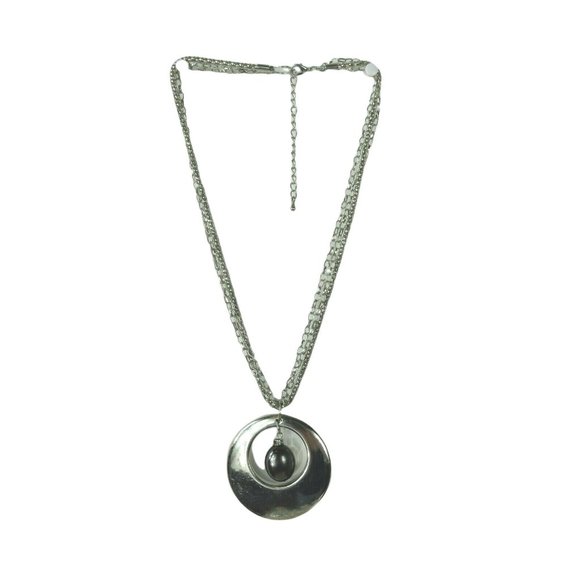 Silver Gray Hollow Circle Pendants Necklace 3 Chains Fashion Jewelry - Picture 2 of 12